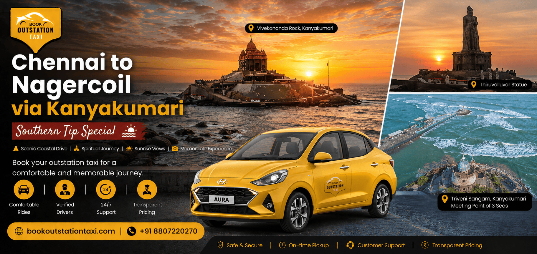 Chennai to Nagercoil to Kanyakumari Outstation Taxi | Southern Tip Special