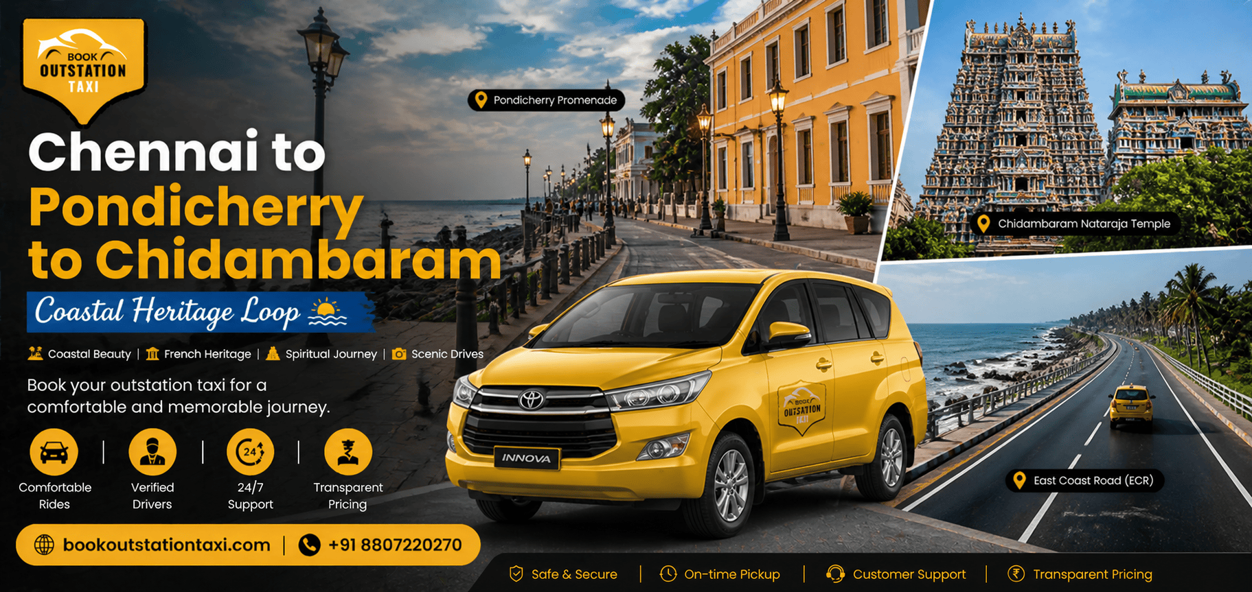 Chennai to Pondicherry to Chidambaram Outstation Taxi | Coastal & Temple Combo