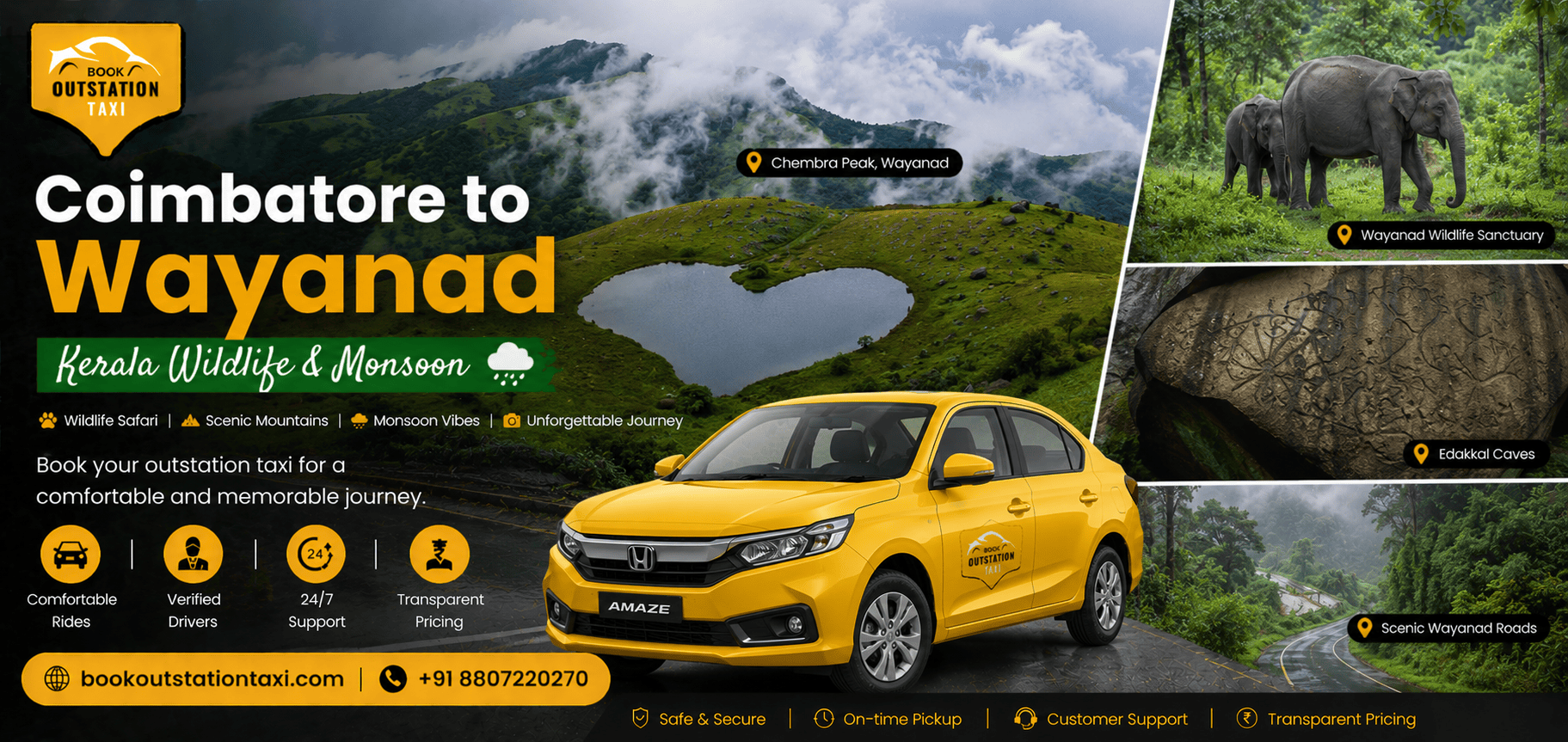 Coimbatore to Wayanad Outstation Taxi | Kerala Wildlife & Monsoon