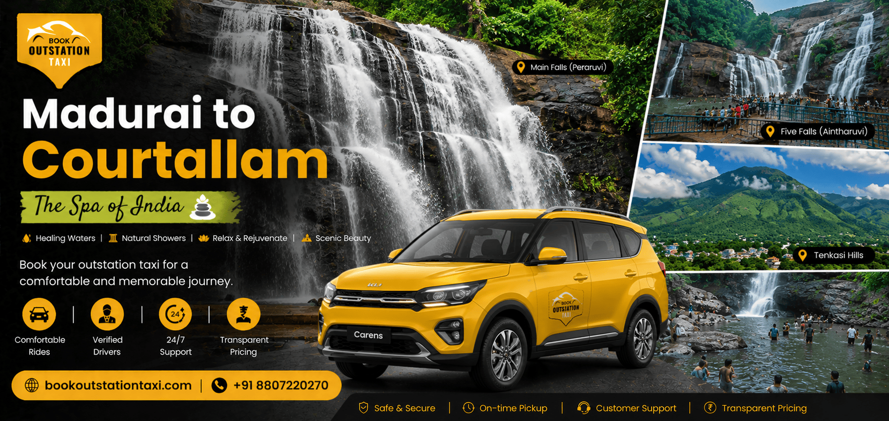 Madurai to Courtallam Outstation Taxi | Spa of India Waterfalls