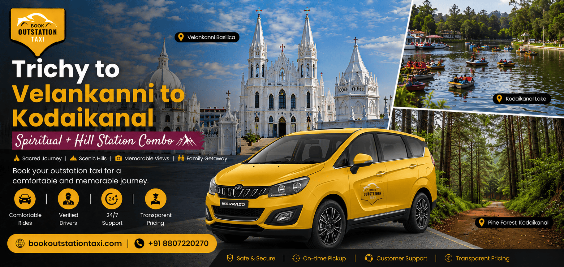 Trichy to Velankanni to Kodaikanal Outstation Taxi | Pilgrim & Hill Combo