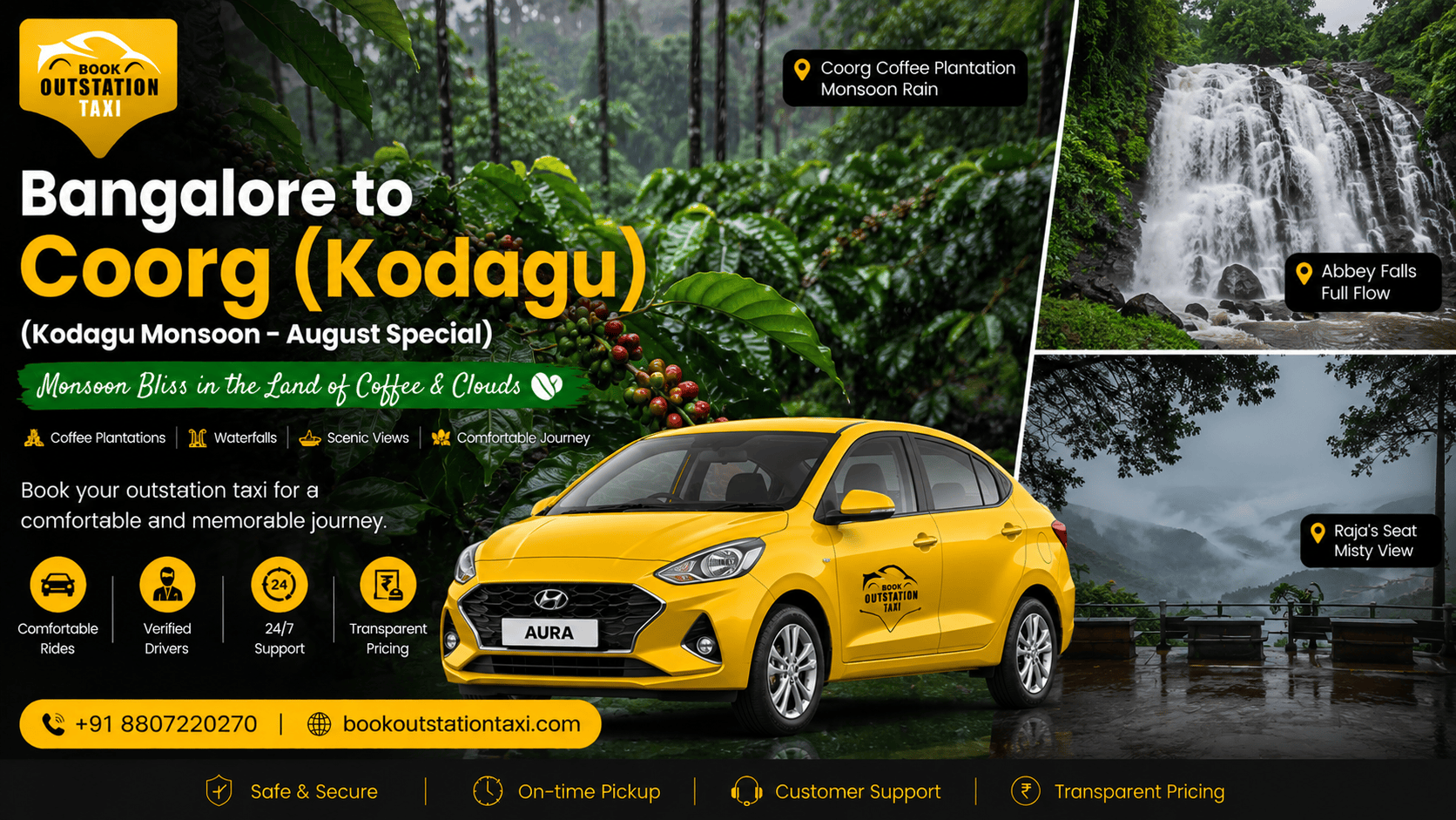 Bangalore to Coorg Outstation Taxi | Monsoon Coffee Country 2026