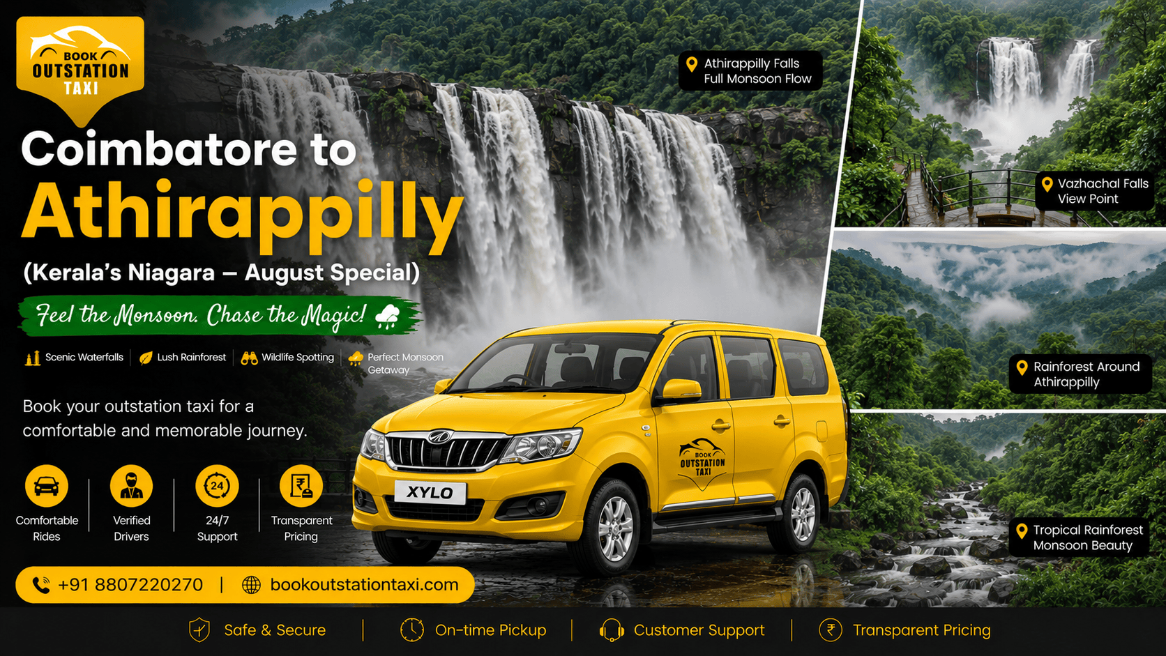Coimbatore to Athirappilly Outstation Taxi | Kerala’s Niagara Falls