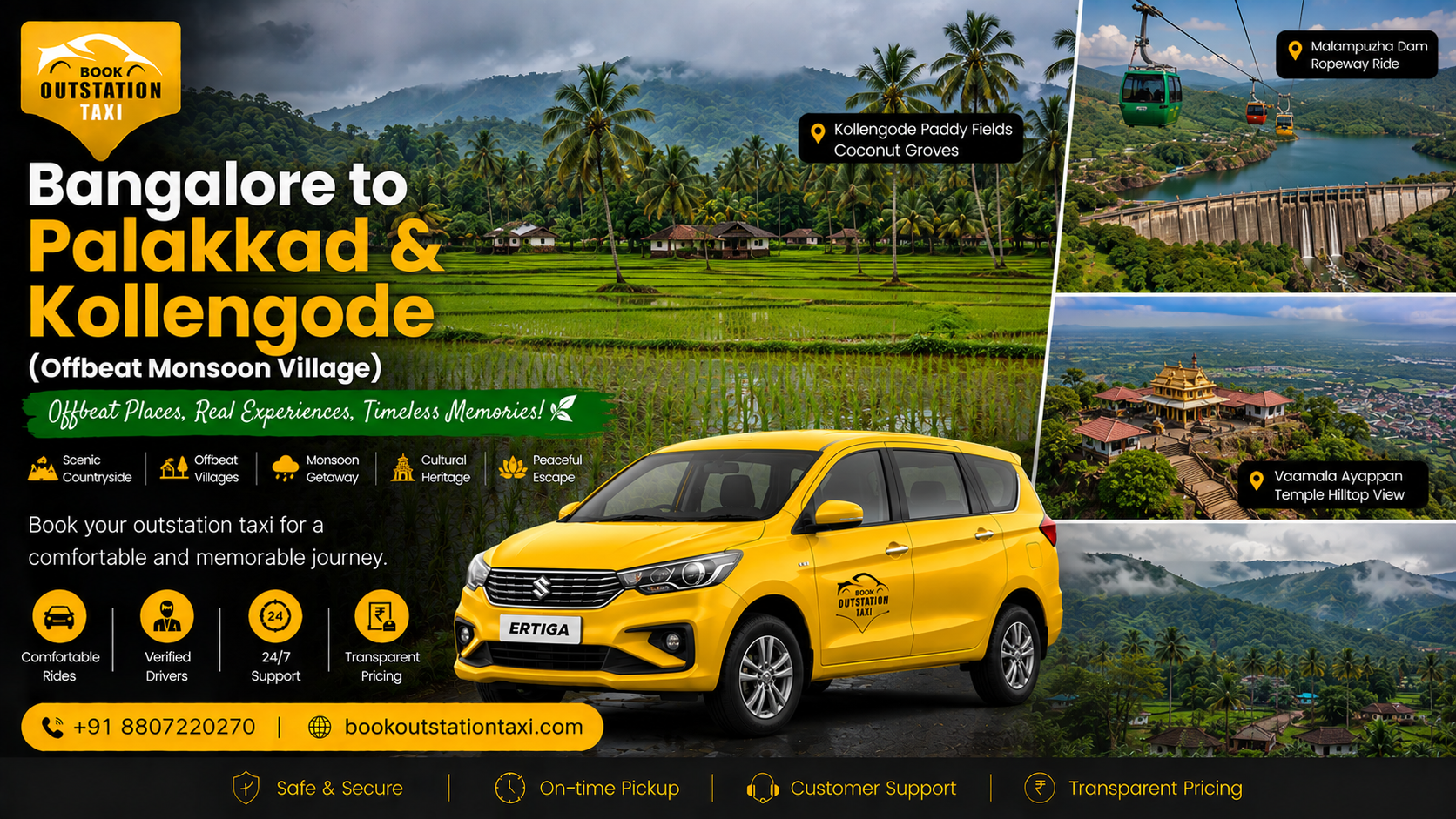 Bangalore to Palakkad & Kollengode Outstation Taxi | Offbeat Monsoon Village Escape