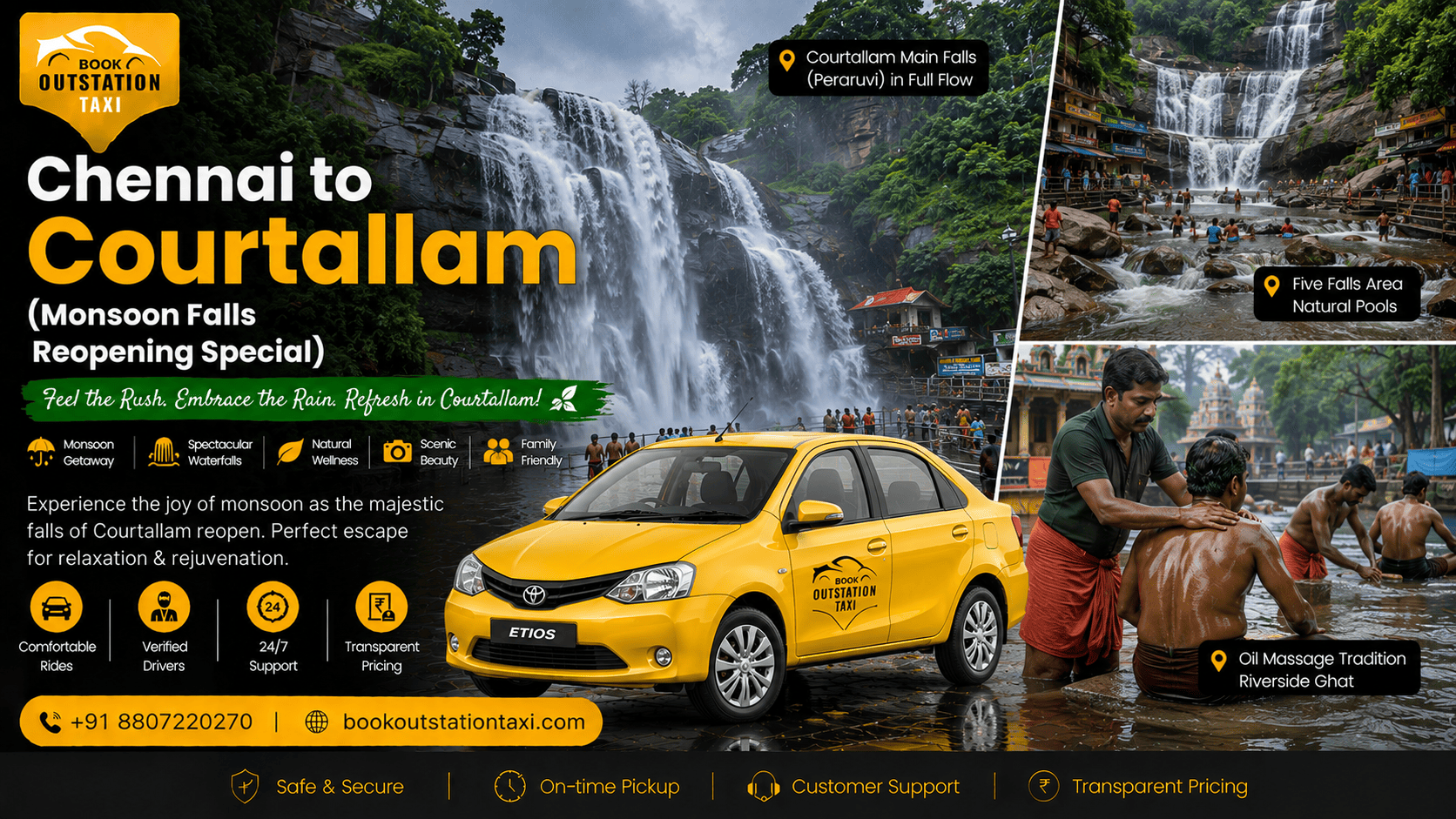 Chennai to Courtallam Outstation Taxi | Monsoon Falls Reopening 2026