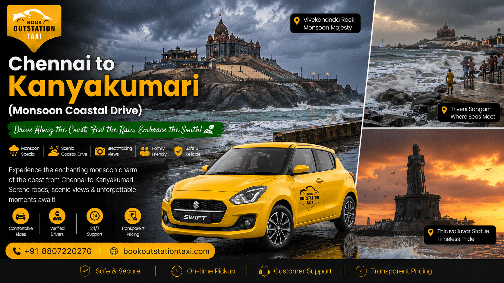 Chennai to Kanyakumari Outstation Taxi | Monsoon Coastal Drive 2026