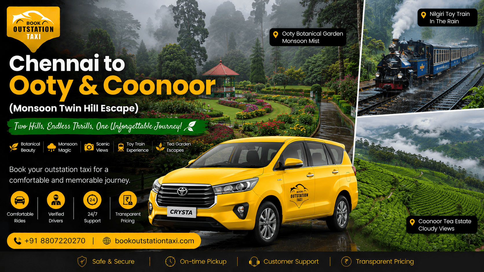 Chennai to Ooty & Coonoor Outstation Taxi | Monsoon Escape 2026