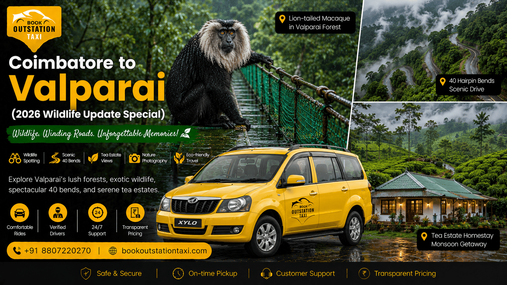 Coimbatore to Valparai Outstation Taxi | 2026 Wildlife Update Special
