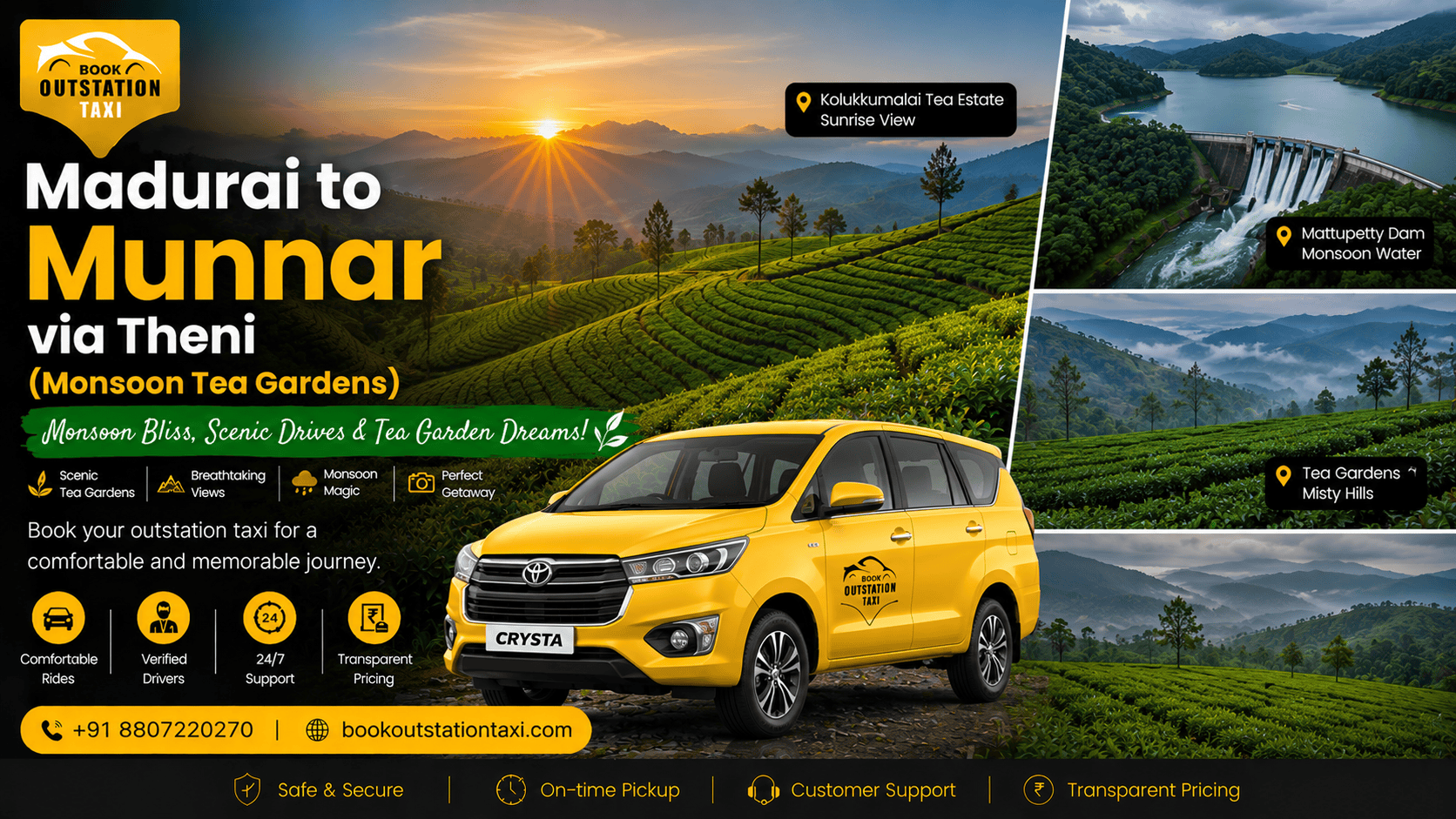 Madurai to Munnar Outstation Taxi via Theni | Monsoon Tea Gardens 2026