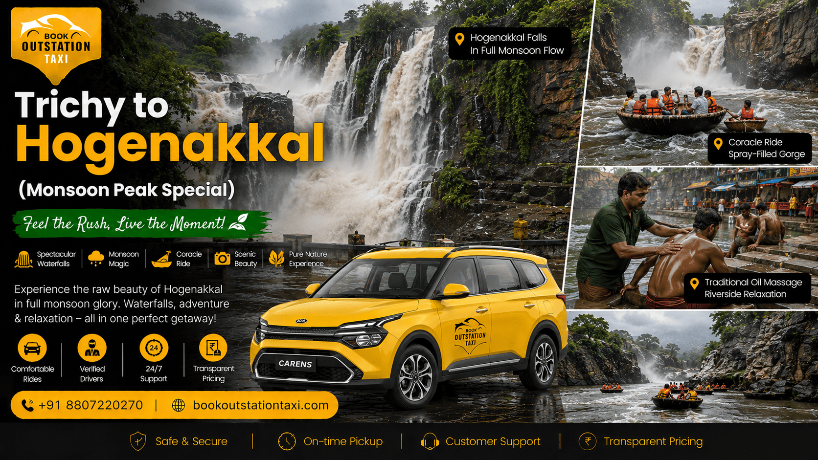 Trichy to Hogenakkal Outstation Taxi | Monsoon Peak Falls 2026