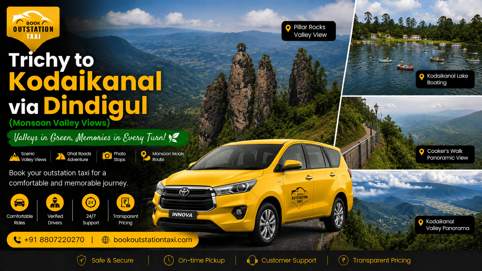 Trichy to Kodaikanal Outstation Taxi via Dindigul | Monsoon Valley Views 2026