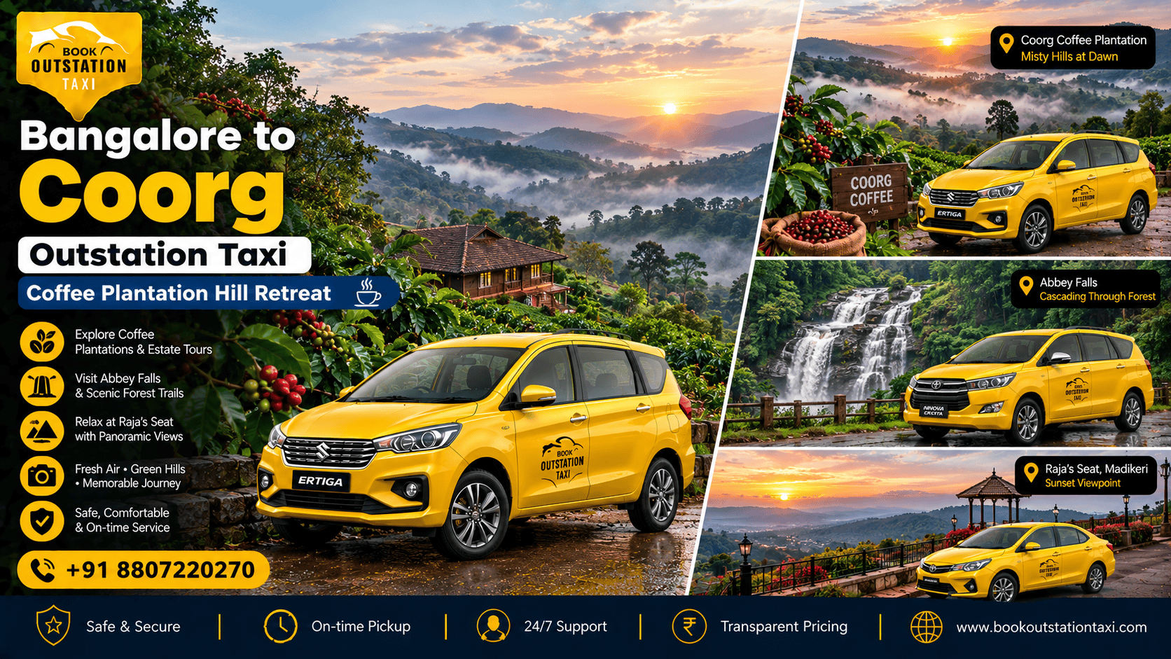 Bangalore to Coorg Outstation Taxi | Coffee Plantation Hill Retreat