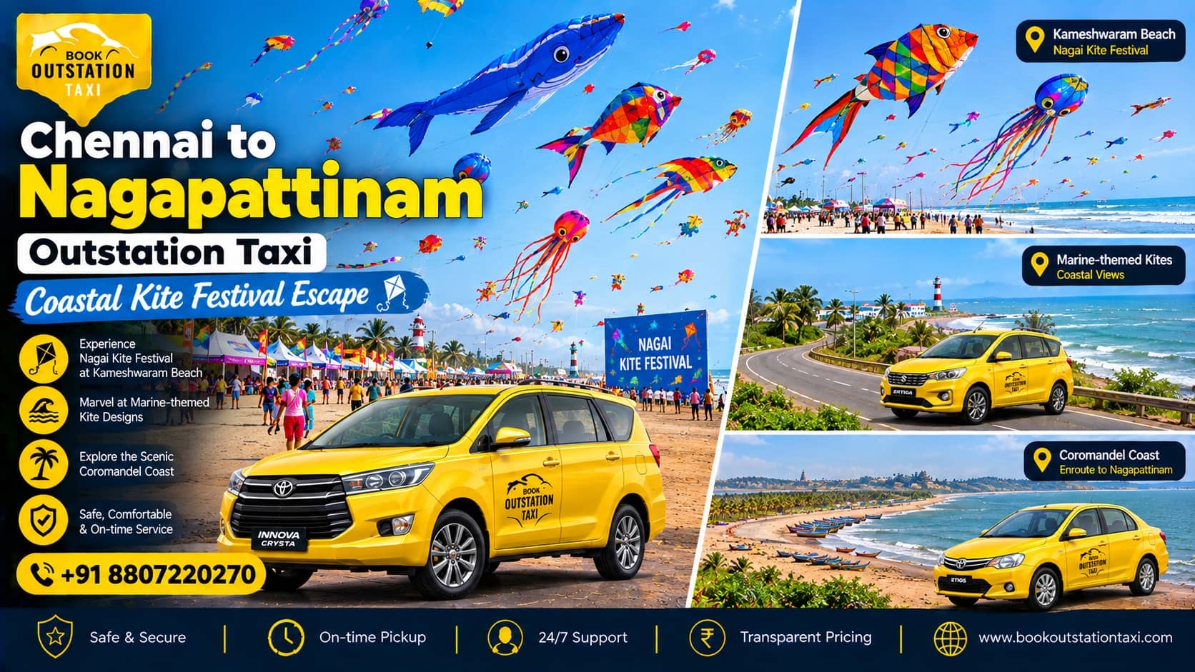 Chennai to Nagapattinam Outstation Taxi | Coastal Kite Festival Escape