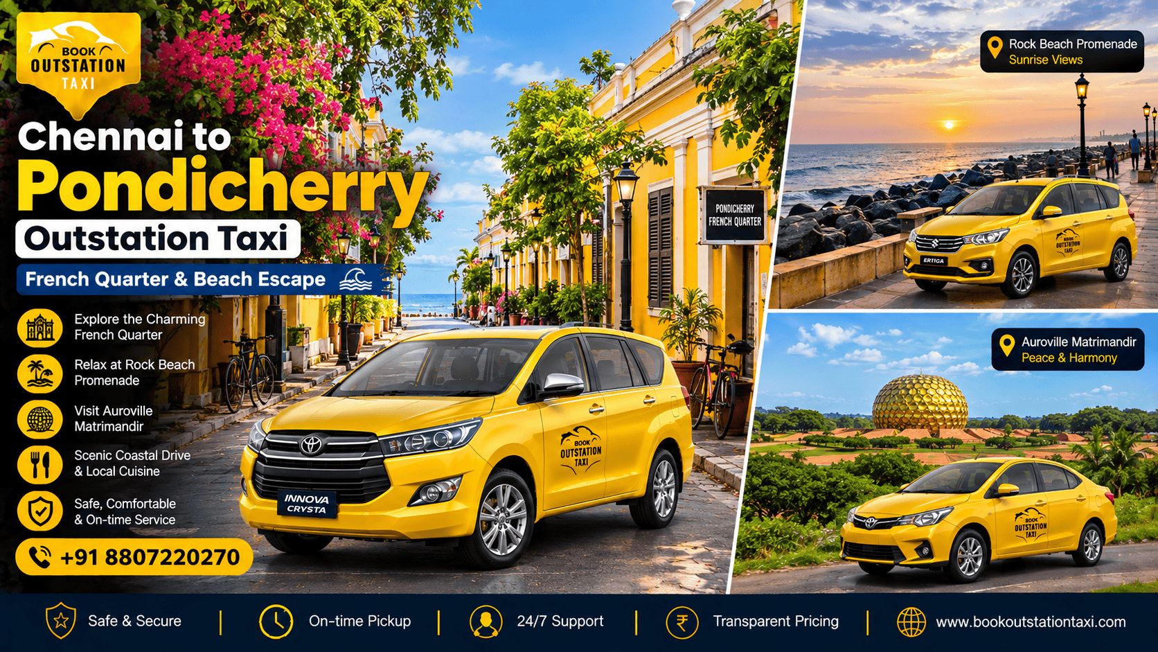 Chennai to Pondicherry Outstation Taxi | French Quarter & Beach Escape