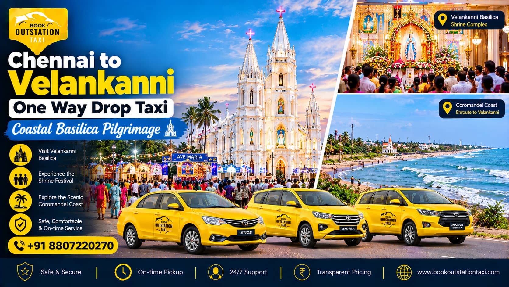 Chennai to Velankanni One Way Drop Taxi | Coastal Basilica Pilgrimage