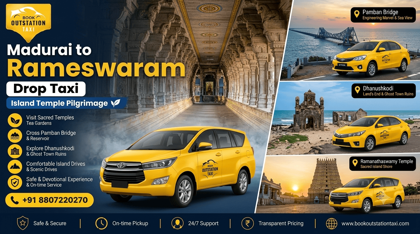 Madurai to Rameswaram One Way Drop Taxi | Island Temple Pilgrimage