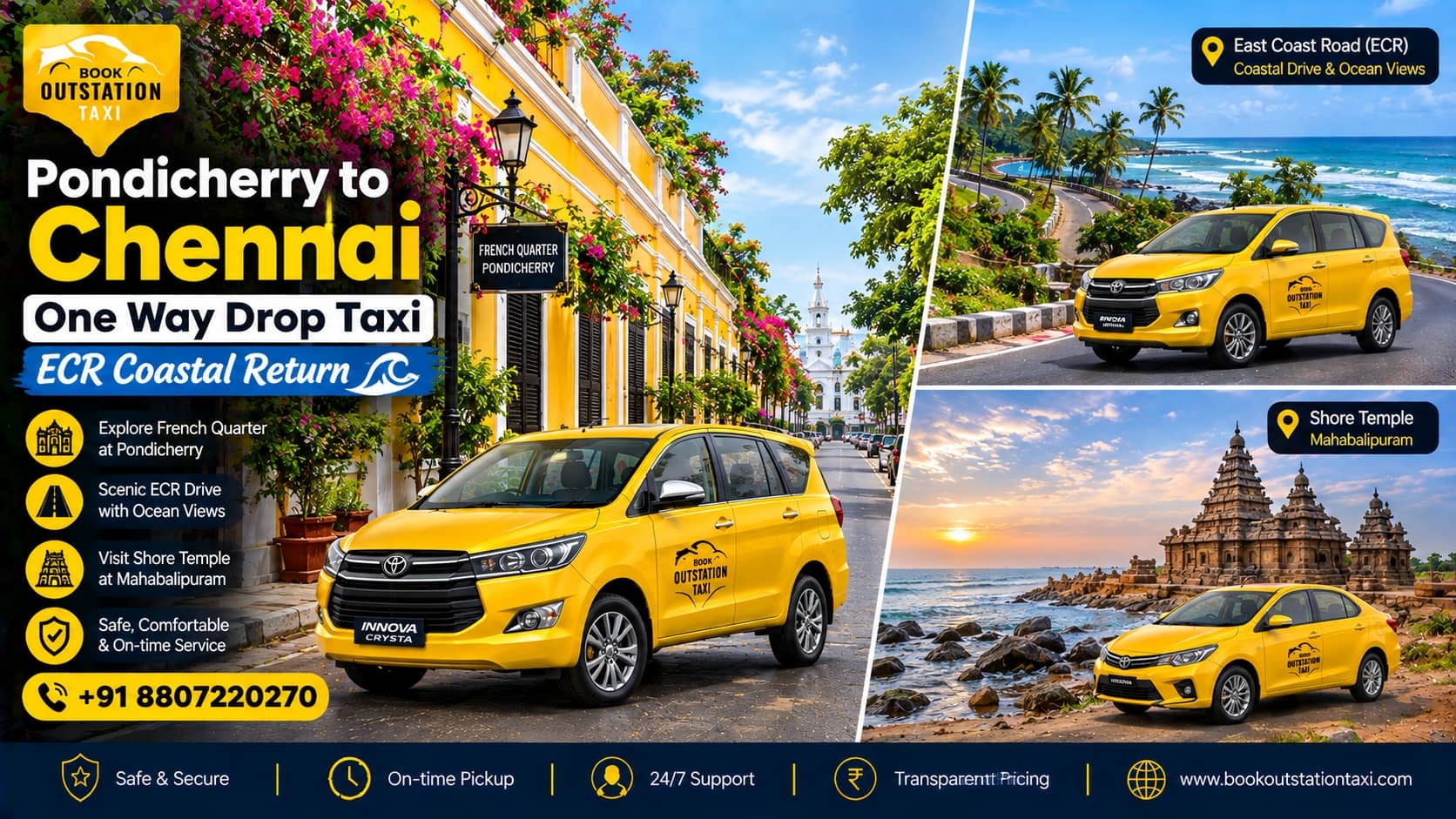 Pondicherry to Chennai One Way Drop Taxi | ECR Coastal Return