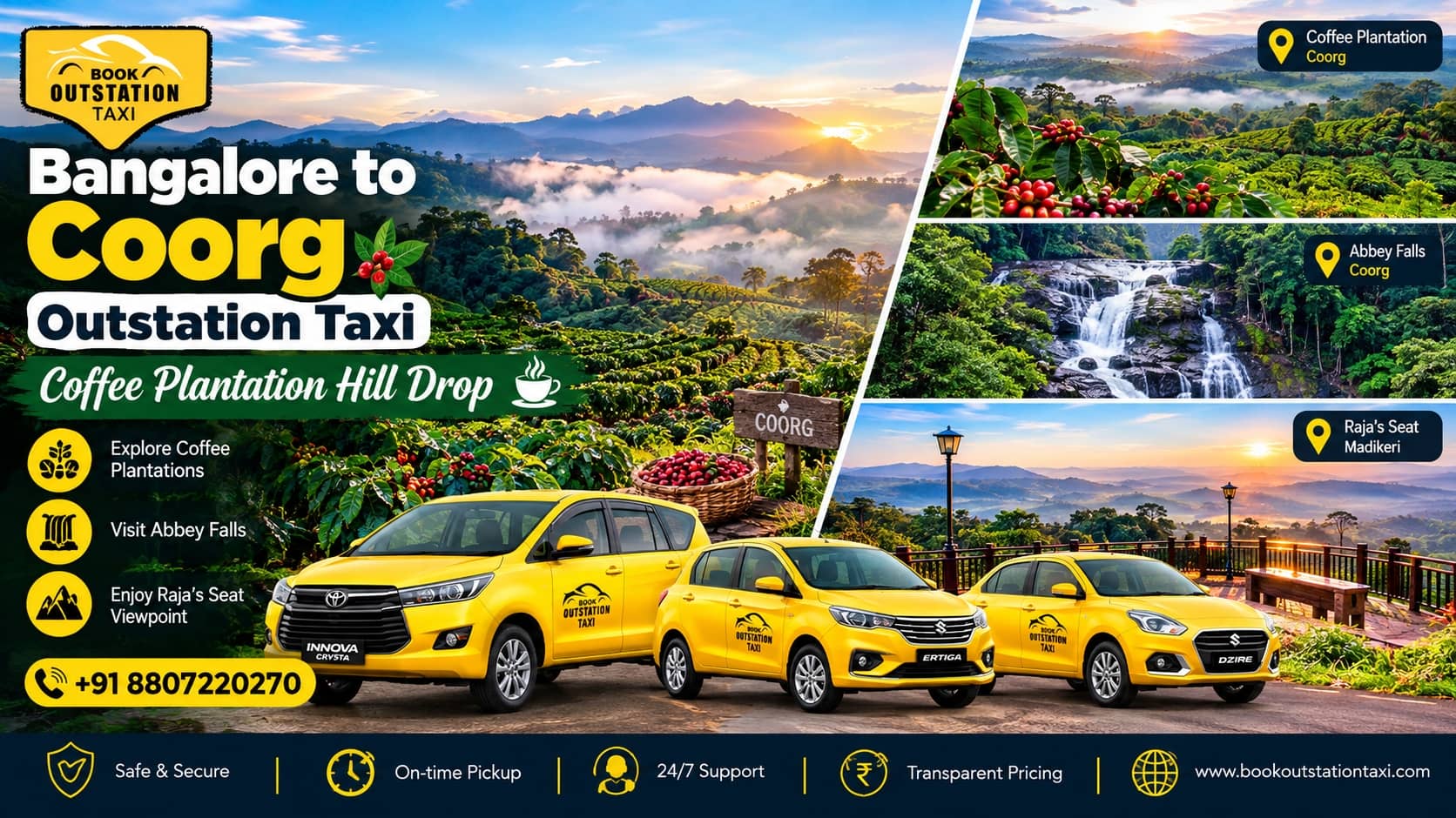 Bangalore to Coorg Outstation Taxi | Coffee Plantation Hill Drop