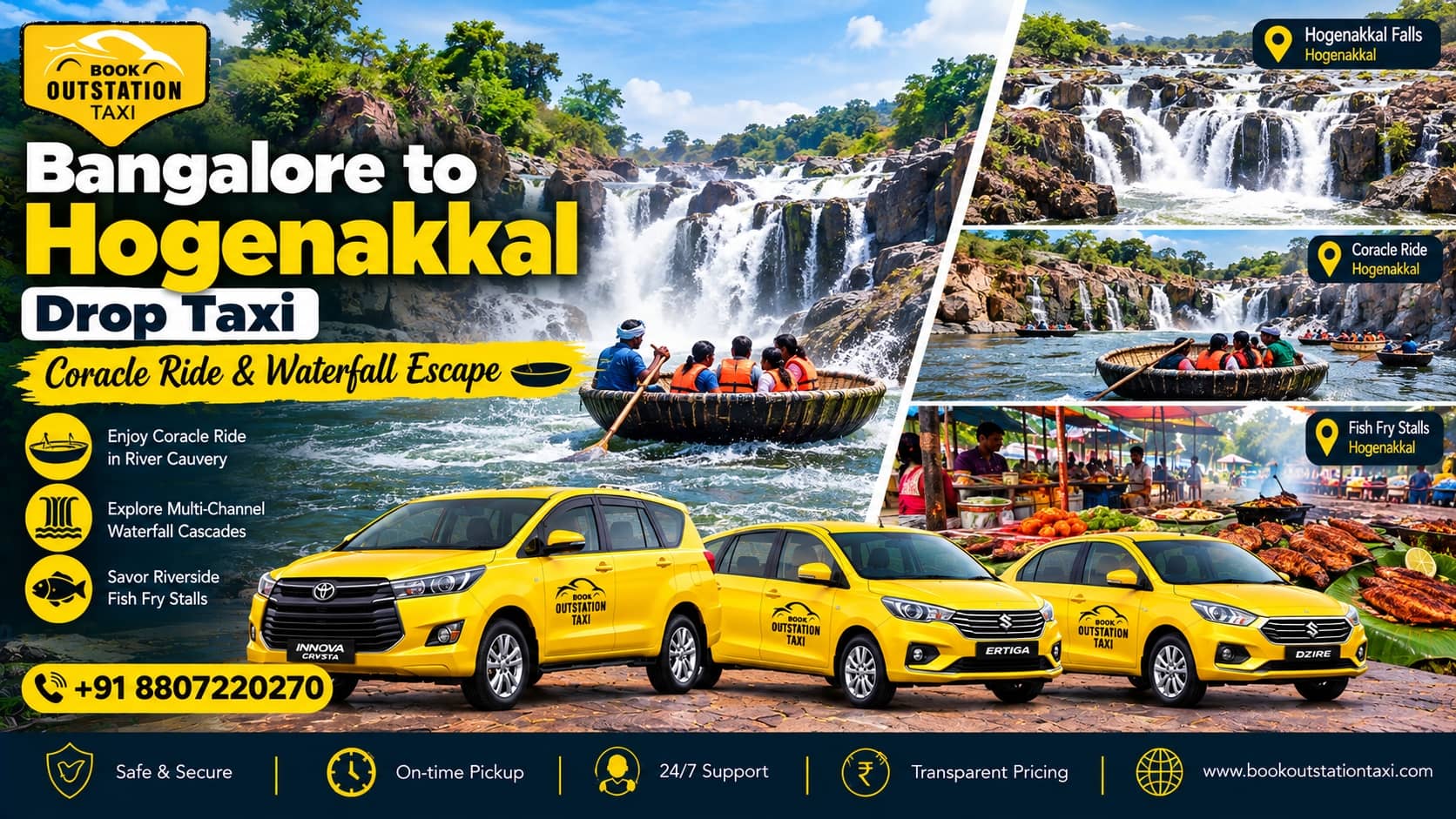 Bangalore to Hogenakkal Drop Taxi | Coracle Ride & Waterfall Escape