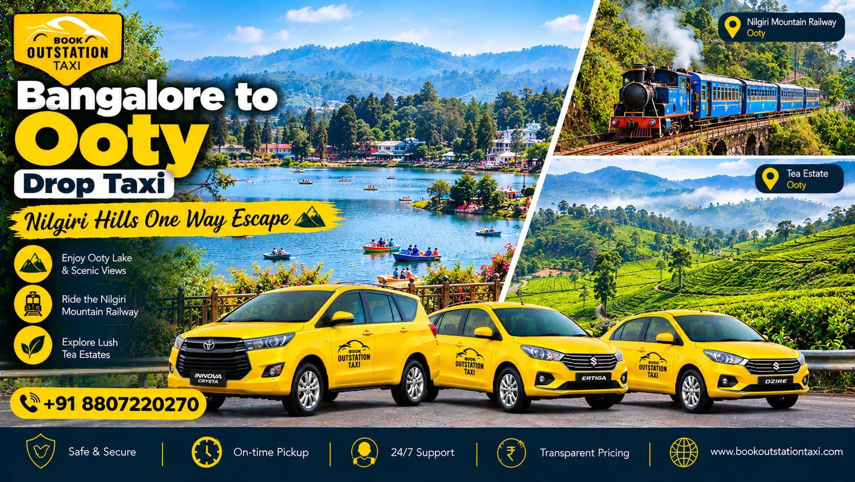 Bangalore to Ooty Drop Taxi | Nilgiri Hills One Way Escape