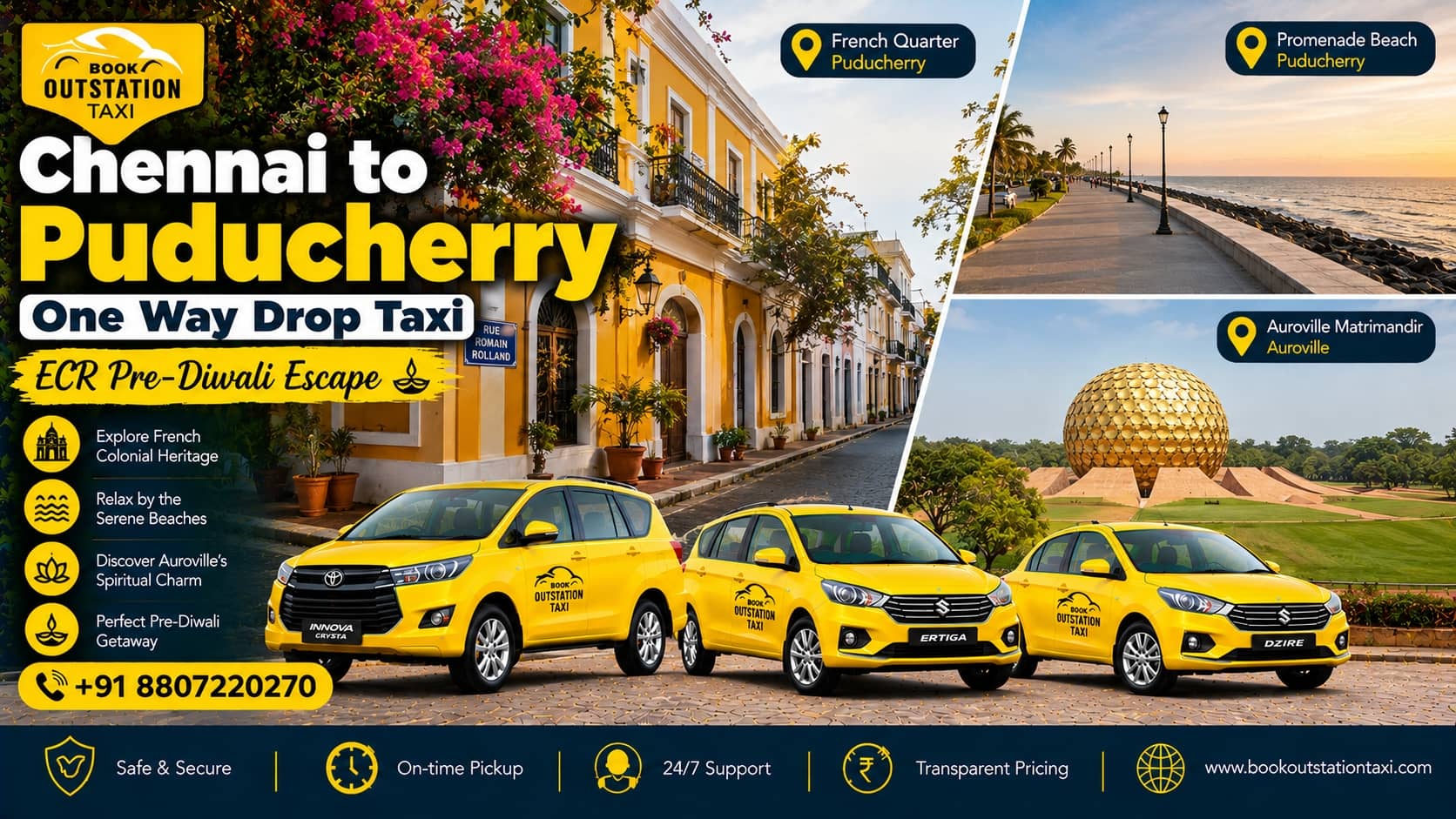 Chennai to Puducherry One Way Drop Taxi | ECR Pre-Diwali Escape