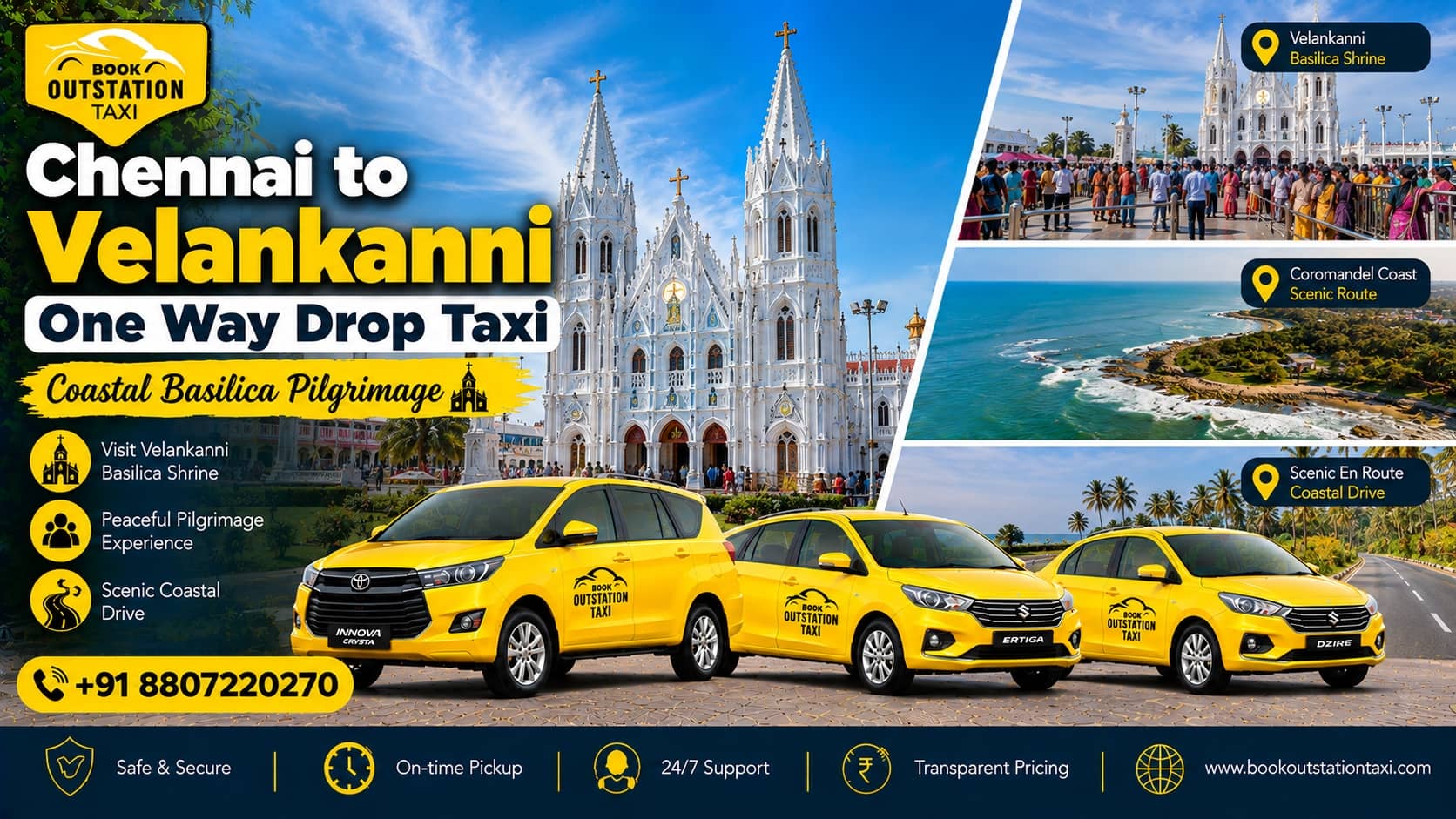 Chennai to Velankanni One Way Drop Taxi | Coastal Basilica Pilgrimage