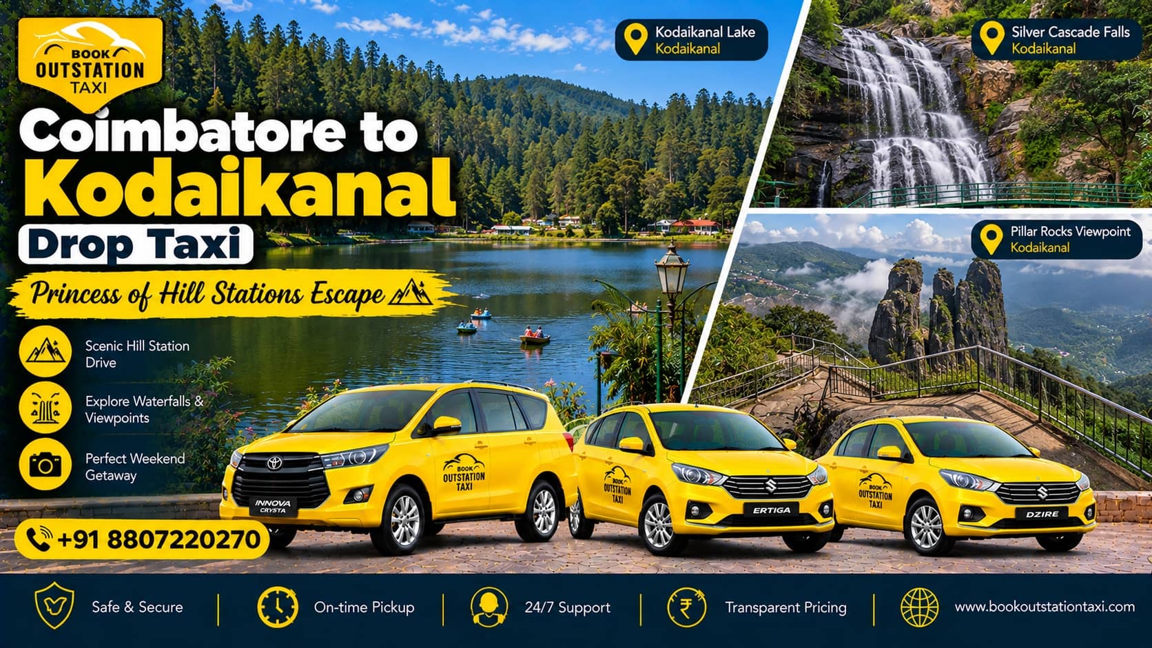 Coimbatore to Kodaikanal Drop Taxi | Princess of Hill Stations Escape