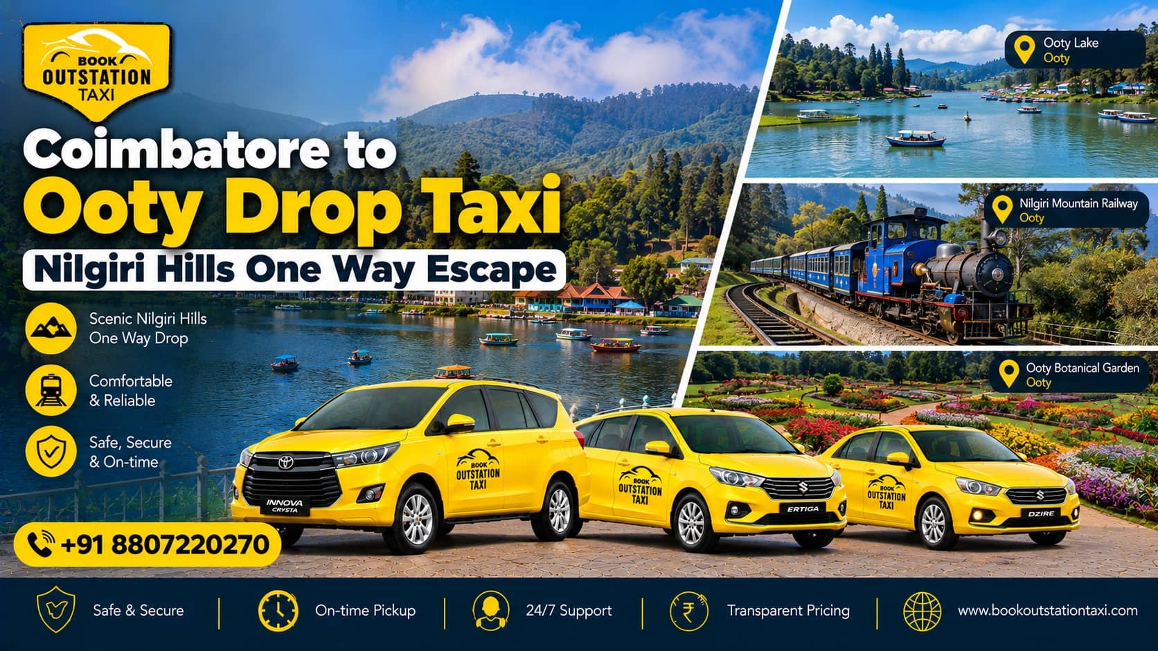 Coimbatore to Ooty Drop Taxi | Nilgiri Hills One Way Escape