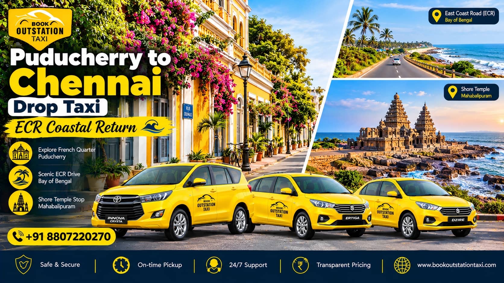 Puducherry to Chennai Drop Taxi | ECR Coastal Return